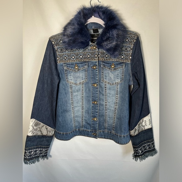 Desigual Pakaian Jada Wanita Patchwork Removable Fur Collar Jacket Size EU 42/L - Picture 2 of 10